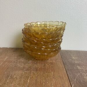 Set of 7 Vintage Hazel Atlas Art Glass Amber Optic Colonial Seashell Swirl Bowls